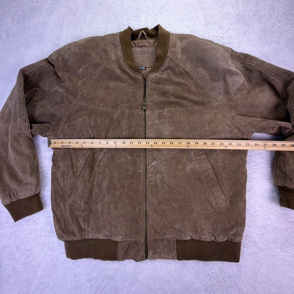 VTG Knights Bridge Brown Suede Leather Bomber Jacket Mens L Quilted Liner 90s - Picture 3 of 10